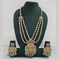 Rajwadi Collection Ethnic Elegance Austrian And Pota Stone Temple Necklace Set