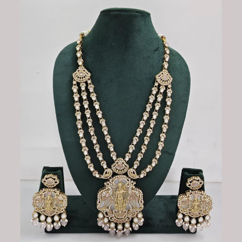 Rajwadi Collection Ethnic Elegance Austrian And Pota Stone Temple Necklace Set