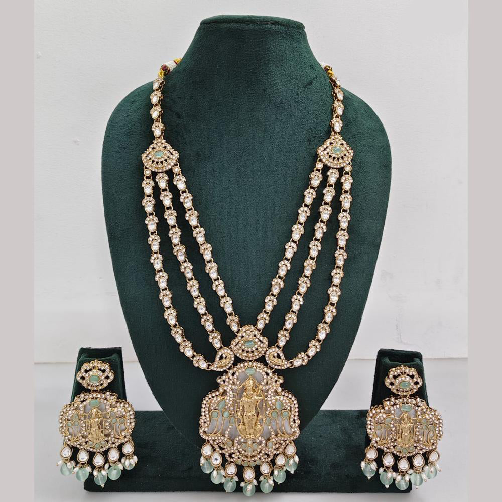 Rajwadi Collection Ethnic Elegance Austrian And Pota Stone Temple Necklace Set