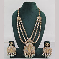 Rajwadi Collection Ethnic Elegance Austrian And Pota Stone Temple Necklace Set