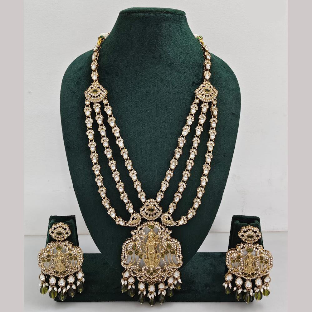 Rajwadi Collection Ethnic Elegance Austrian And Pota Stone Temple Necklace Set