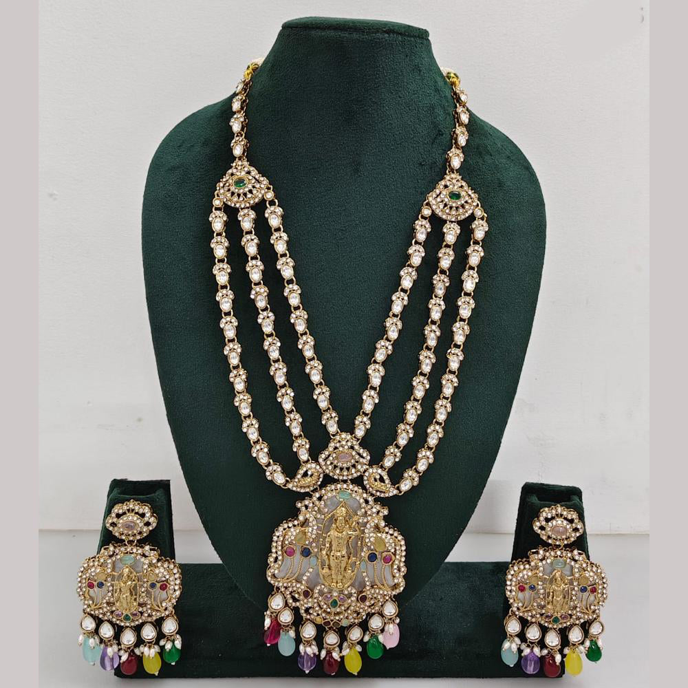 Rajwadi Collection Ethnic Elegance Austrian And Pota Stone Temple Necklace Set