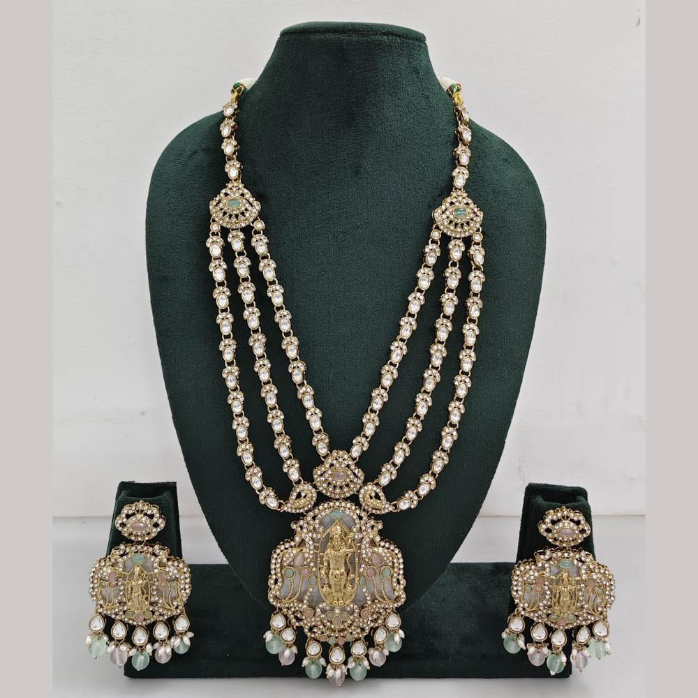 Rajwadi Collection Ethnic Elegance Austrian And Pota Stone Temple Necklace Set