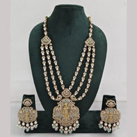 Rajwadi Collection Ethnic Elegance Austrian And Pota Stone Temple Necklace Set