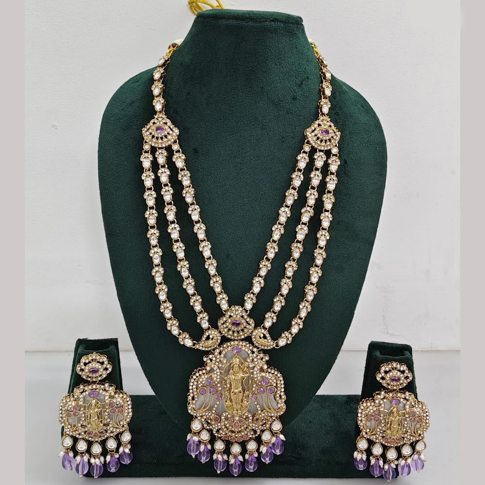 Rajwadi Collection Ethnic Elegance Austrian And Pota Stone Temple Necklace Set