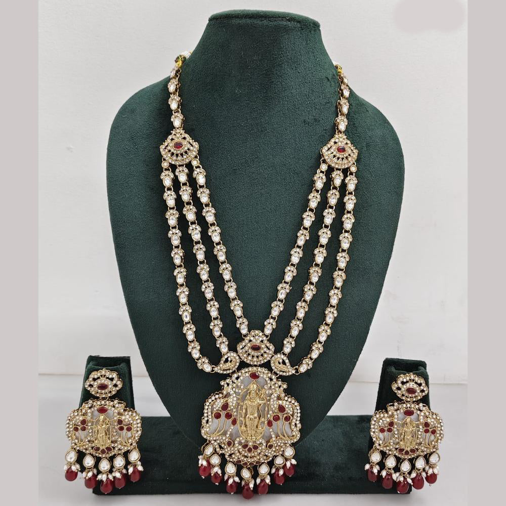 Rajwadi Collection Ethnic Elegance Austrian And Pota Stone Temple Necklace Set