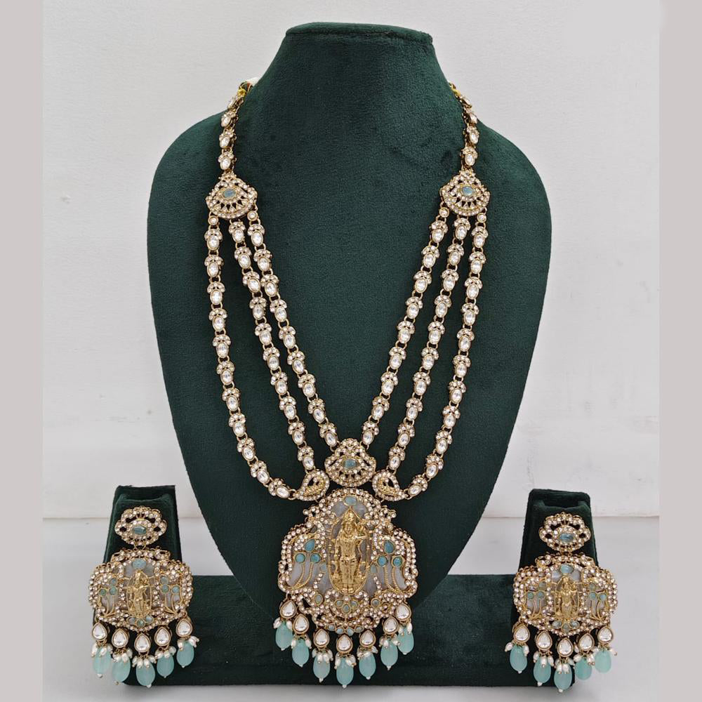 Rajwadi Collection Ethnic Elegance Austrian And Pota Stone Temple Necklace Set