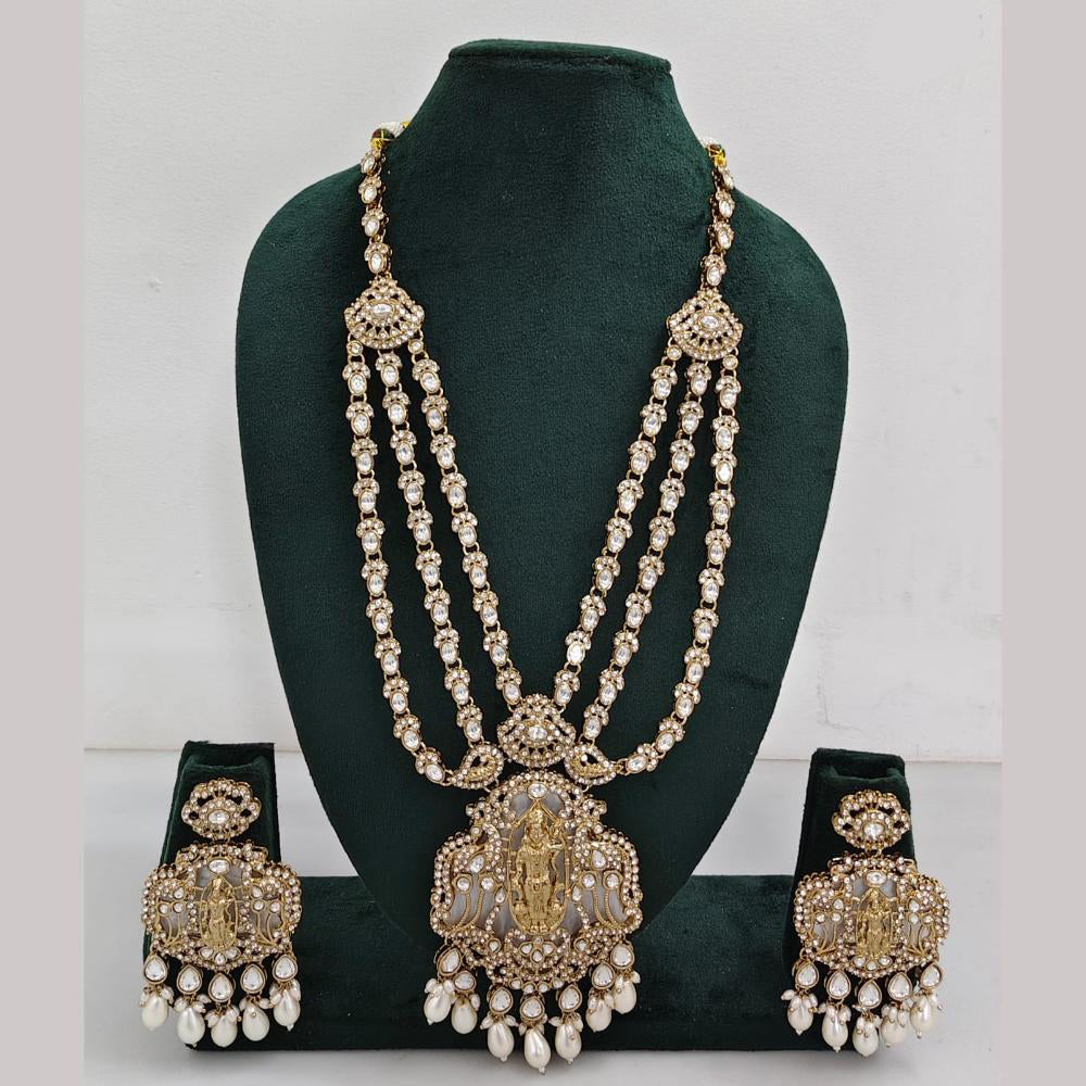 Rajwadi Collection Ethnic Elegance Austrian And Pota Stone Temple Necklace Set