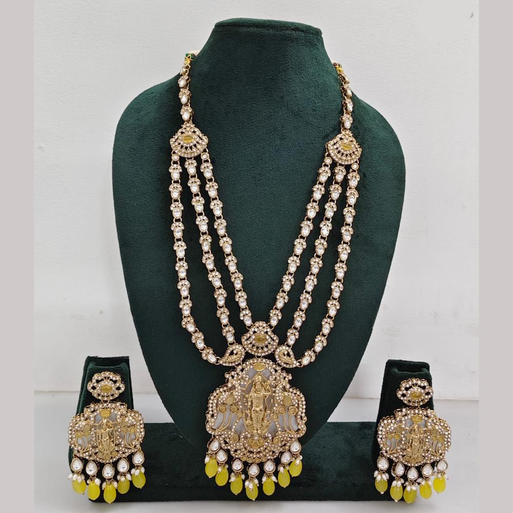 Rajwadi Collection Ethnic Elegance Austrian And Pota Stone Temple Necklace Set