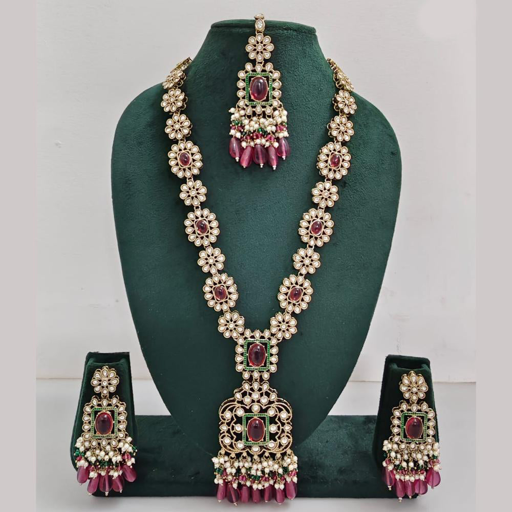 Rajwadi Collection Gold Plated Polki Kundan And Pearl Long Necklace Set