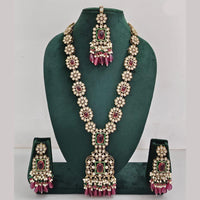 Rajwadi Collection Gold Plated Polki Kundan And Pearl Long Necklace Set