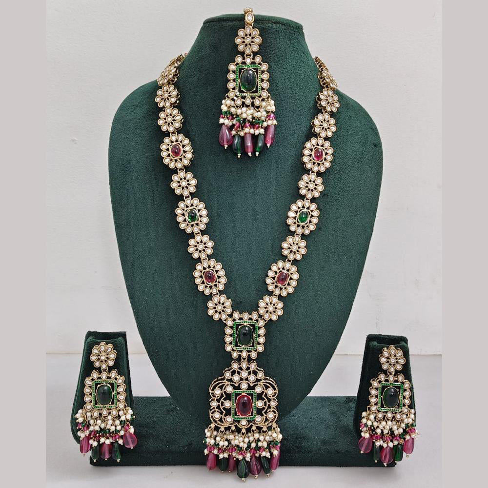 Rajwadi Collection Gold Plated Polki Kundan And Pearl Long Necklace Set