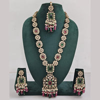 Rajwadi Collection Gold Plated Polki Kundan And Pearl Long Necklace Set