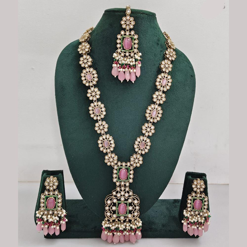 Rajwadi Collection Gold Plated Polki Kundan And Pearl Long Necklace Set