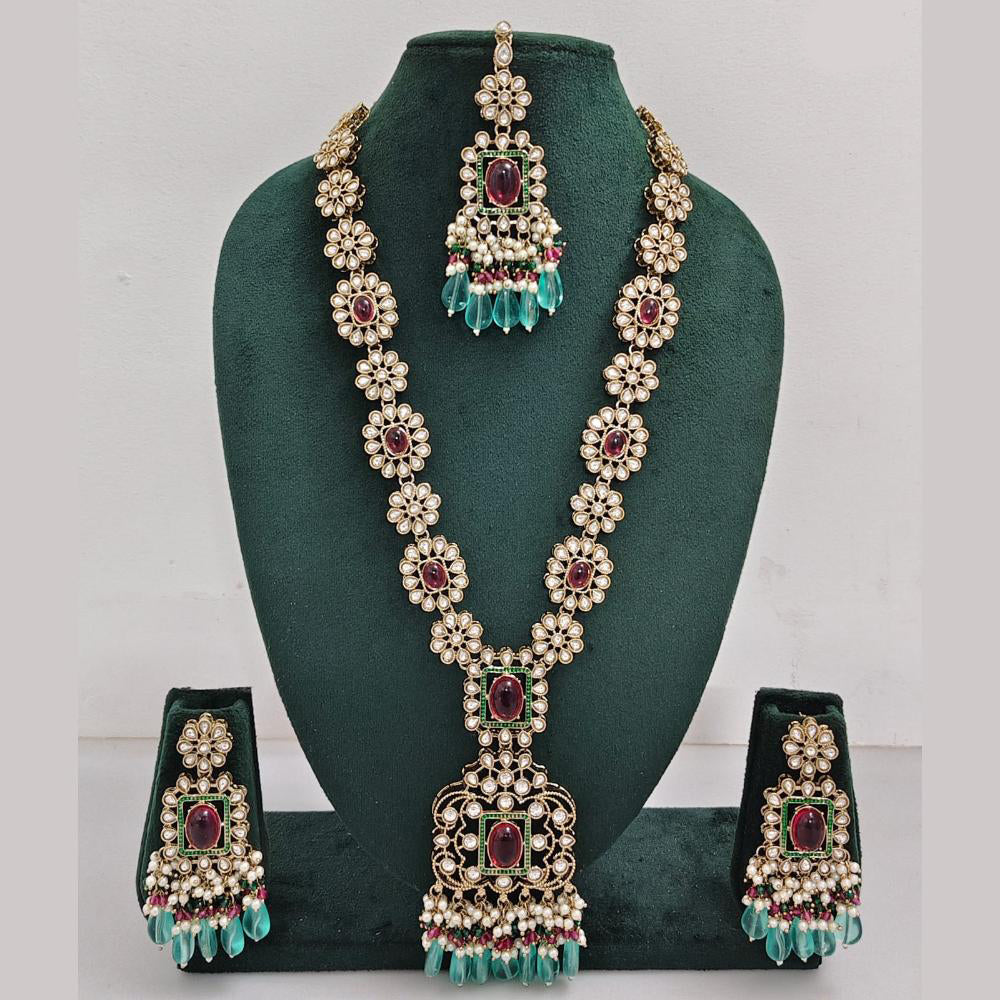 Rajwadi Collection Gold Plated Polki Kundan And Pearl Long Necklace Set