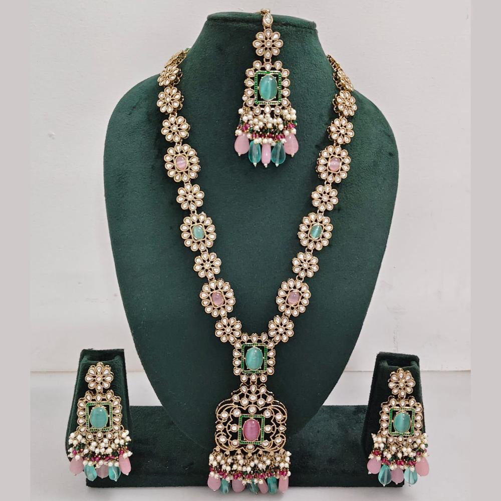 Rajwadi Collection Gold Plated Polki Kundan And Pearl Long Necklace Set