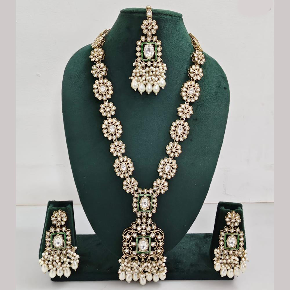 Rajwadi Collection Gold Plated Polki Kundan And Pearl Long Necklace Set