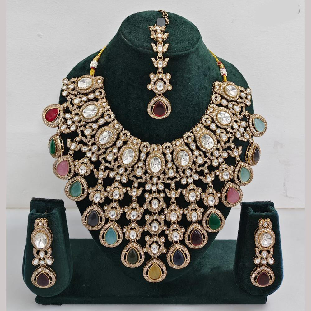 Rajwadi Collection Ethnic Elegance Austrian And Pota Stone Necklace Set