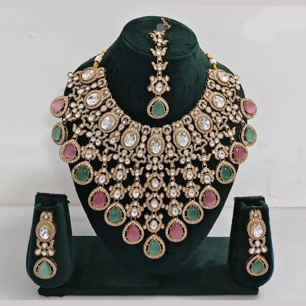 Rajwadi Collection Ethnic Elegance Austrian And Pota Stone Necklace Set