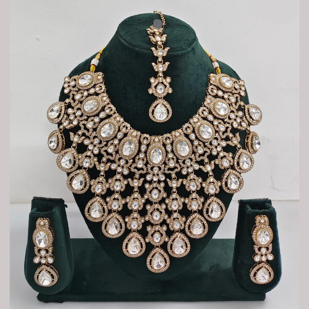 Rajwadi Collection Ethnic Elegance Austrian And Pota Stone Necklace Set