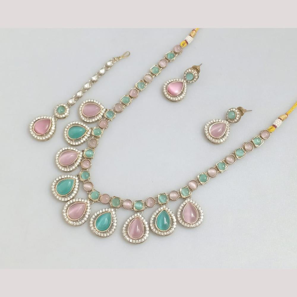 Rajwadi Collection Royal Look Pota Stone Necklace Set