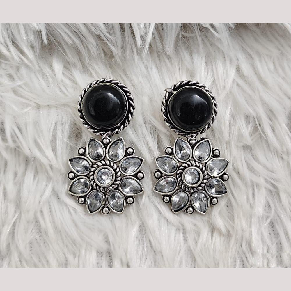 Rajwadi Collection Boho Oxidised Plated Pota Stone Detailing Dangler Earrings