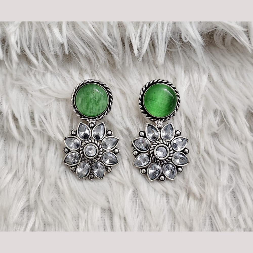 Rajwadi Collection Boho Oxidised Plated Pota Stone Detailing Dangler Earrings