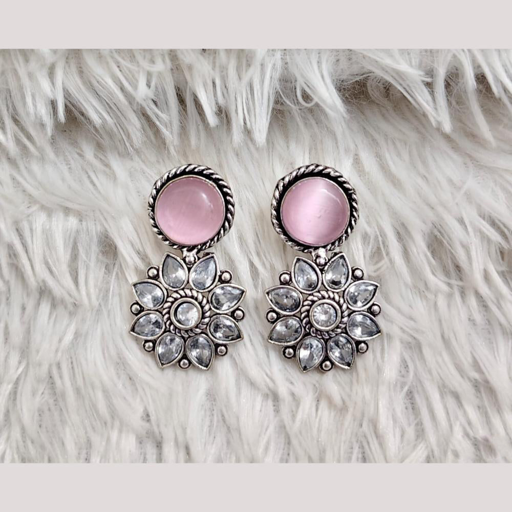 Rajwadi Collection Boho Oxidised Plated Pota Stone Detailing Dangler Earrings