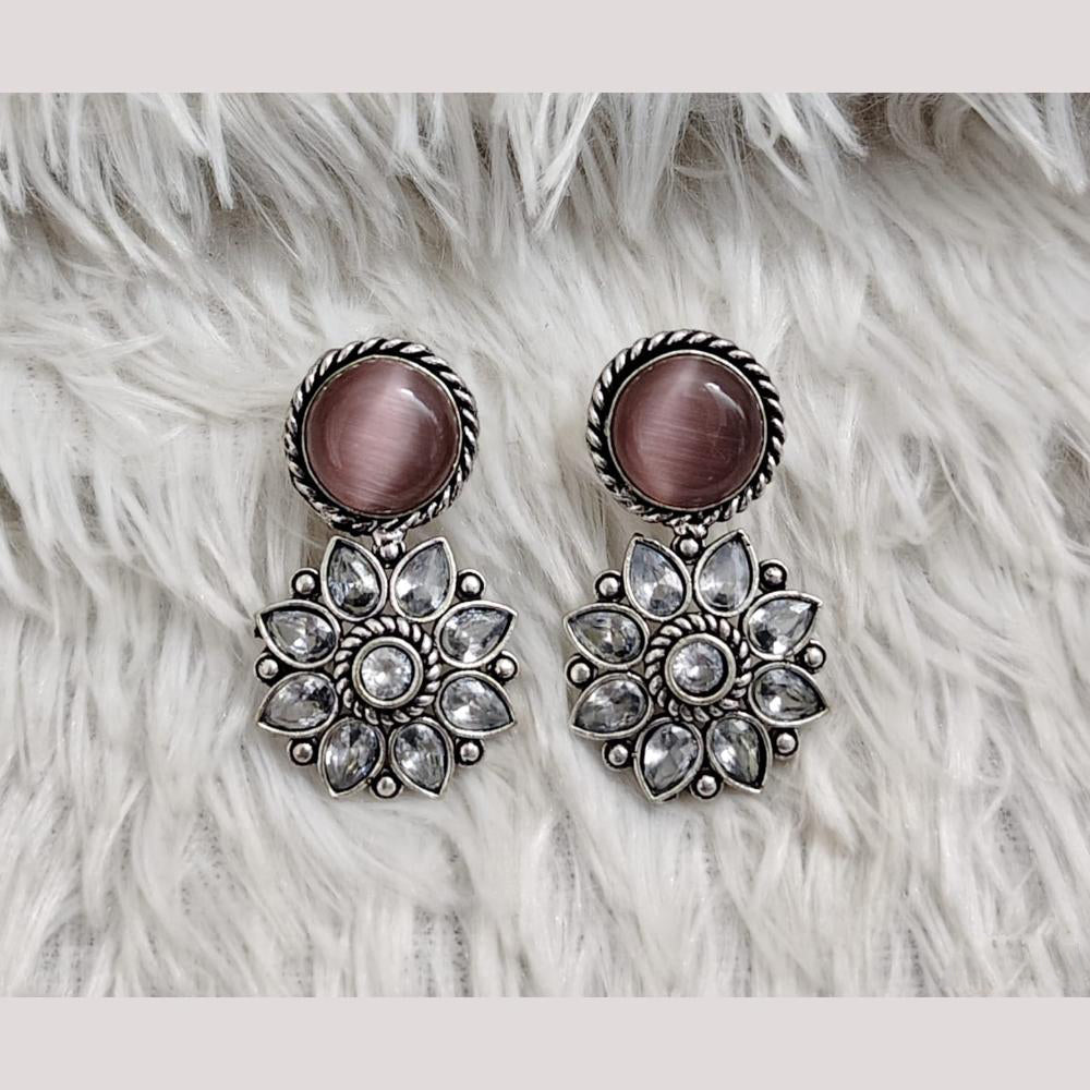Rajwadi Collection Boho Oxidised Plated Pota Stone Detailing Dangler Earrings