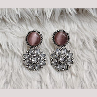 Rajwadi Collection Boho Oxidised Plated Pota Stone Detailing Dangler Earrings