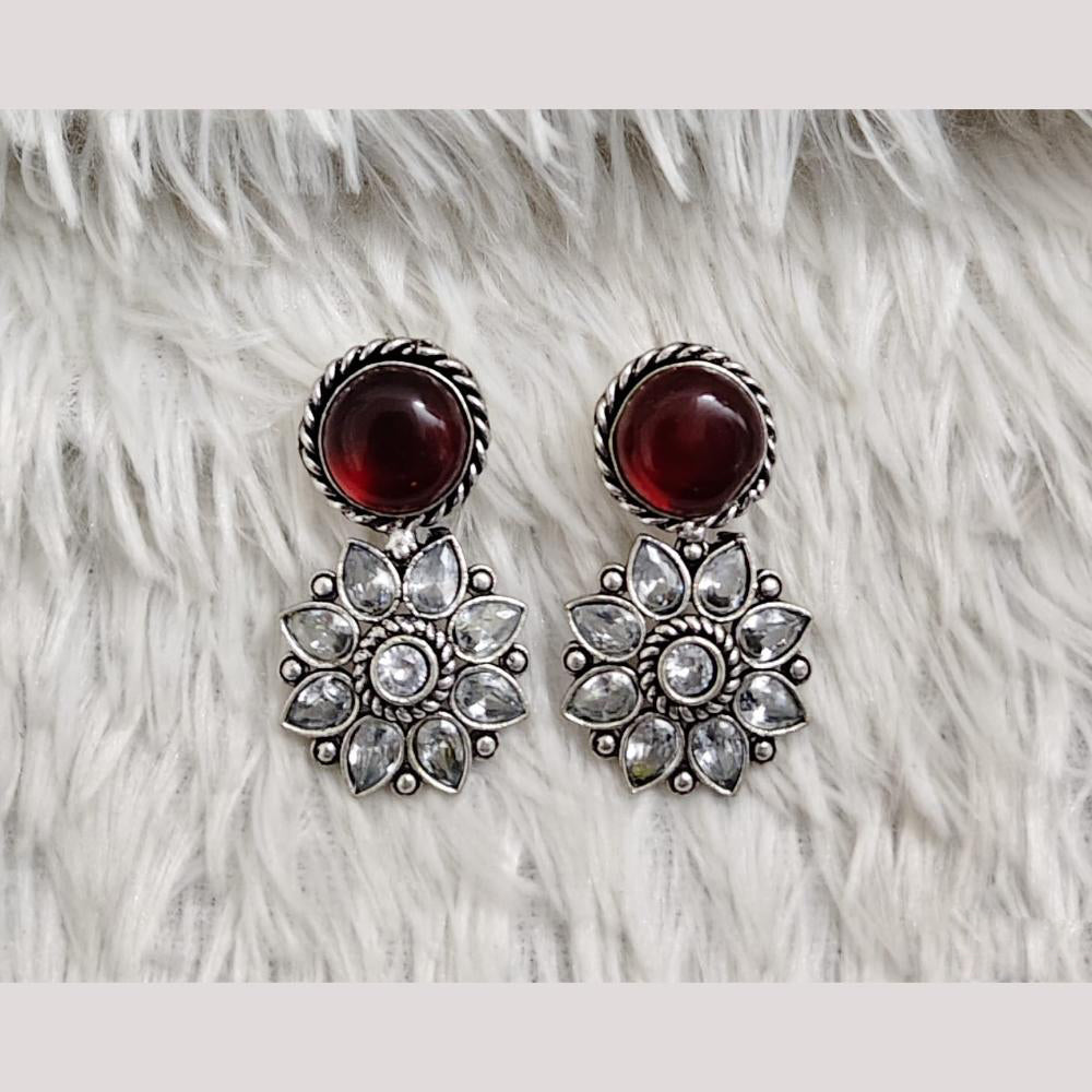 Rajwadi Collection Boho Oxidised Plated Pota Stone Detailing Dangler Earrings