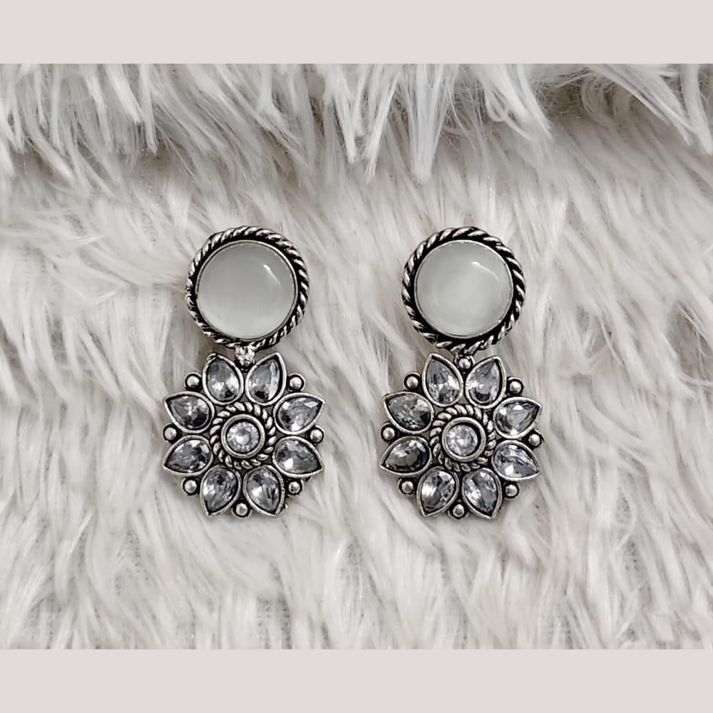 Rajwadi Collection Boho Oxidised Plated Pota Stone Detailing Dangler Earrings
