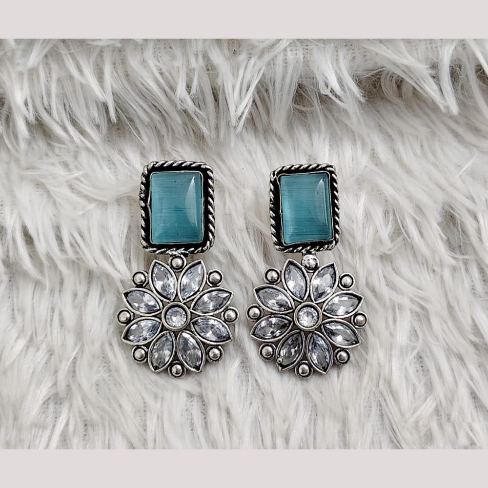 Rajwadi Collection Boho Oxidised Plated Pota Stone Detailing Dangler Earrings