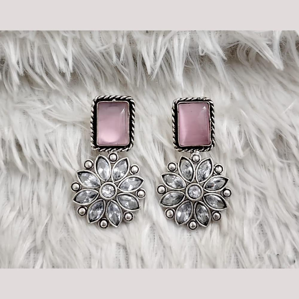 Rajwadi Collection Boho Oxidised Plated Pota Stone Detailing Dangler Earrings