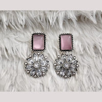 Rajwadi Collection Boho Oxidised Plated Pota Stone Detailing Dangler Earrings