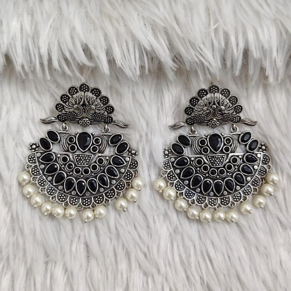 Rajwadi Collection Boho Oxidised Plated Crystal Stone And Pearl Dangler Earrings