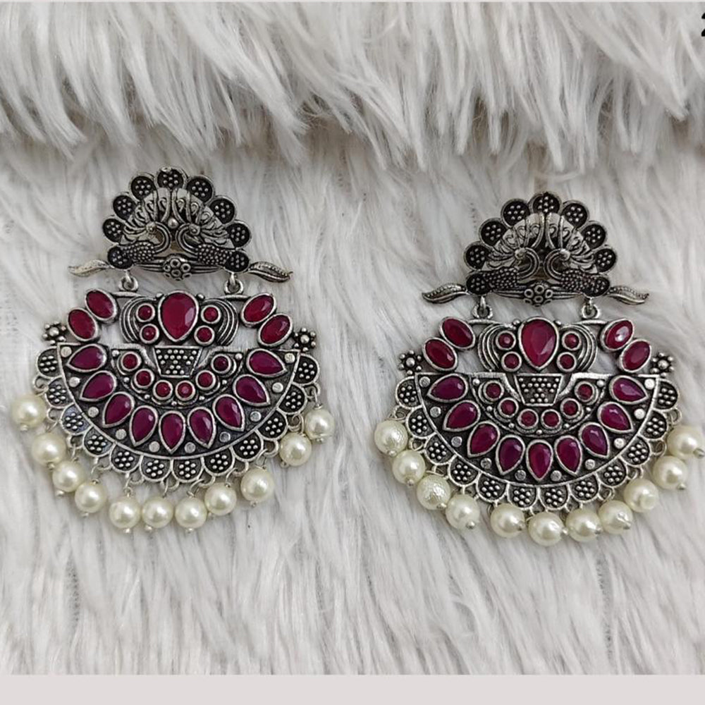 Rajwadi Collection Boho Oxidised Plated Crystal Stone And Pearl Dangler Earrings