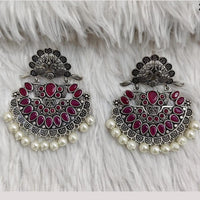 Rajwadi Collection Boho Oxidised Plated Crystal Stone And Pearl Dangler Earrings