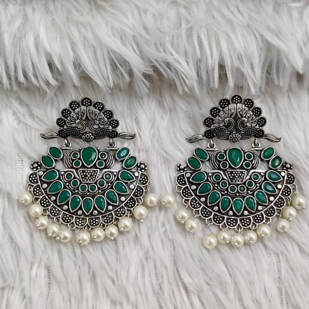 Rajwadi Collection Boho Oxidised Plated Crystal Stone And Pearl Dangler Earrings