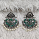 Rajwadi Collection Boho Oxidised Plated Crystal Stone And Pearl Dangler Earrings