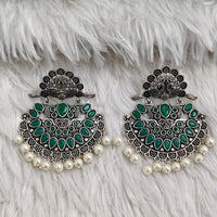 Rajwadi Collection Boho Oxidised Plated Crystal Stone And Pearl Dangler Earrings