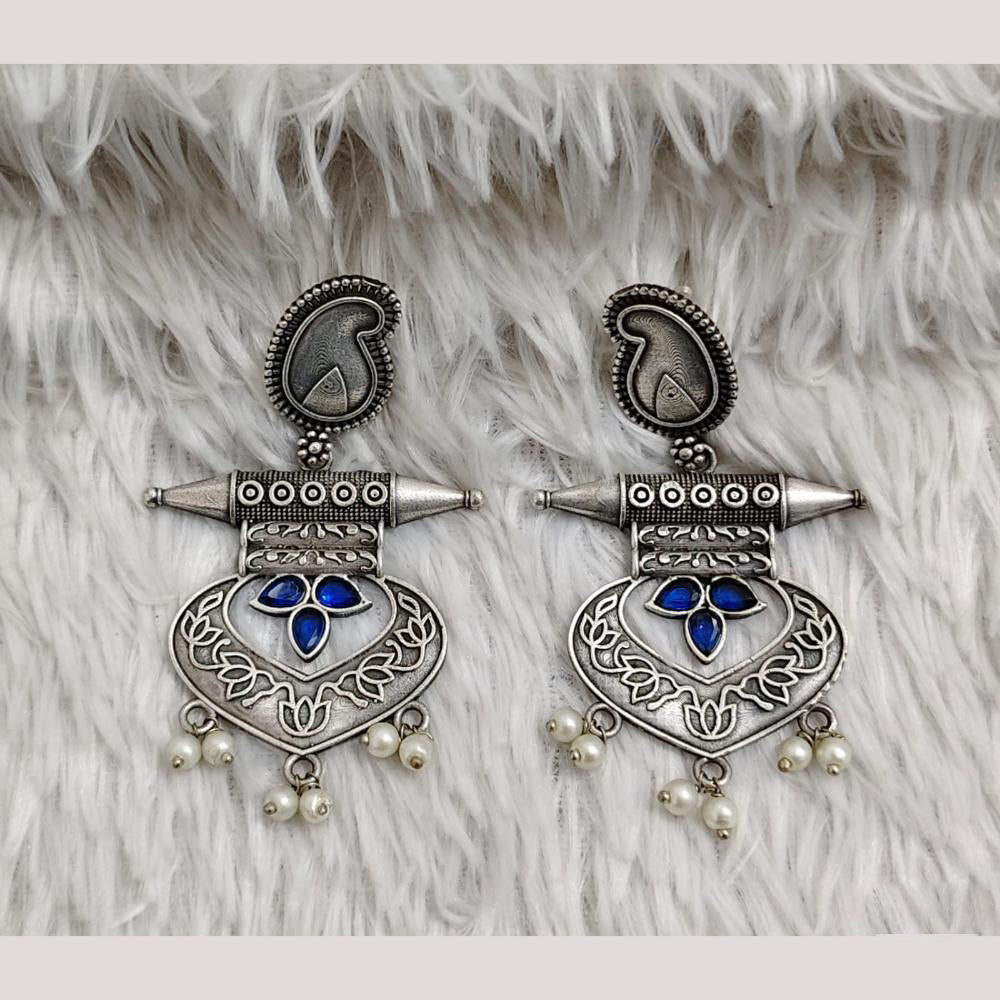 Rajwadi Collection Boho Oxidised Plated Crystal Stone And Pearl Dangler Earrings