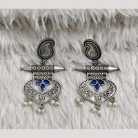 Rajwadi Collection Boho Oxidised Plated Crystal Stone And Pearl Dangler Earrings
