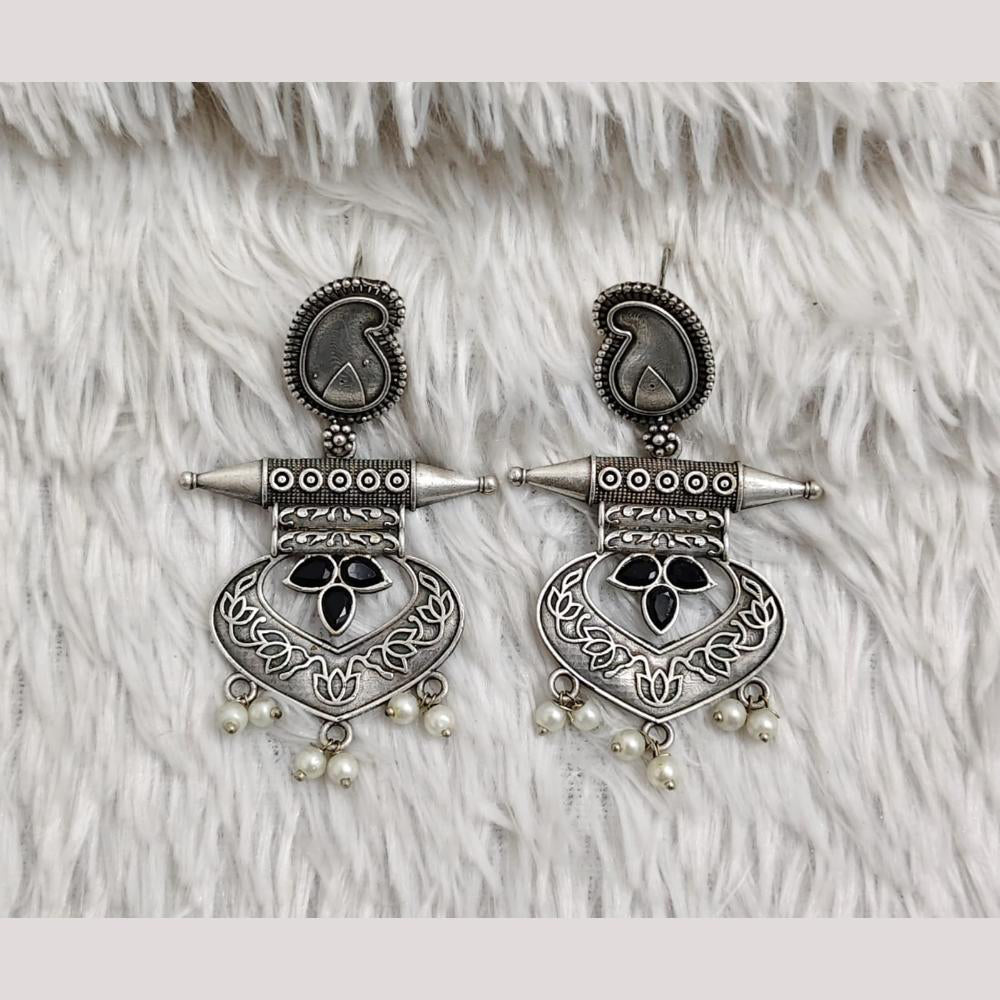 Rajwadi Collection Boho Oxidised Plated Crystal Stone And Pearl Dangler Earrings