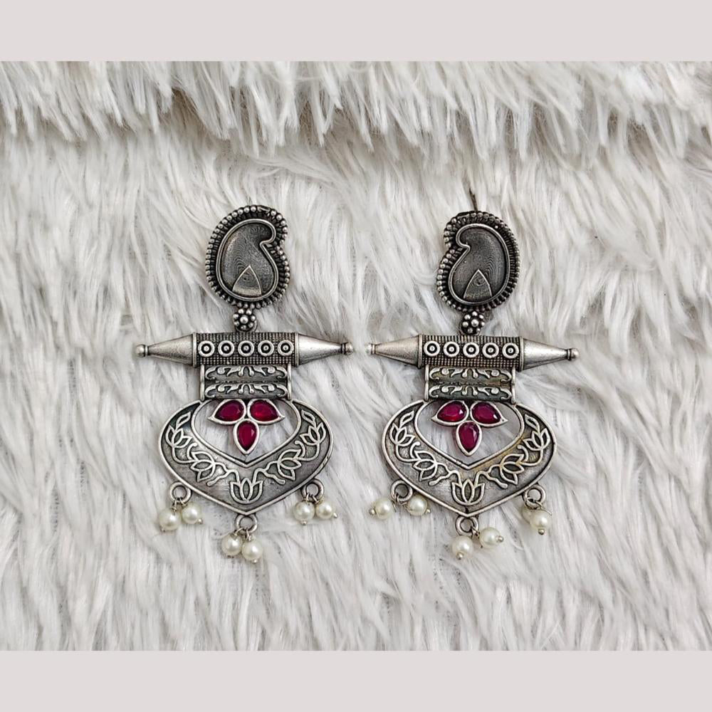 Rajwadi Collection Boho Oxidised Plated Crystal Stone And Pearl Dangler Earrings