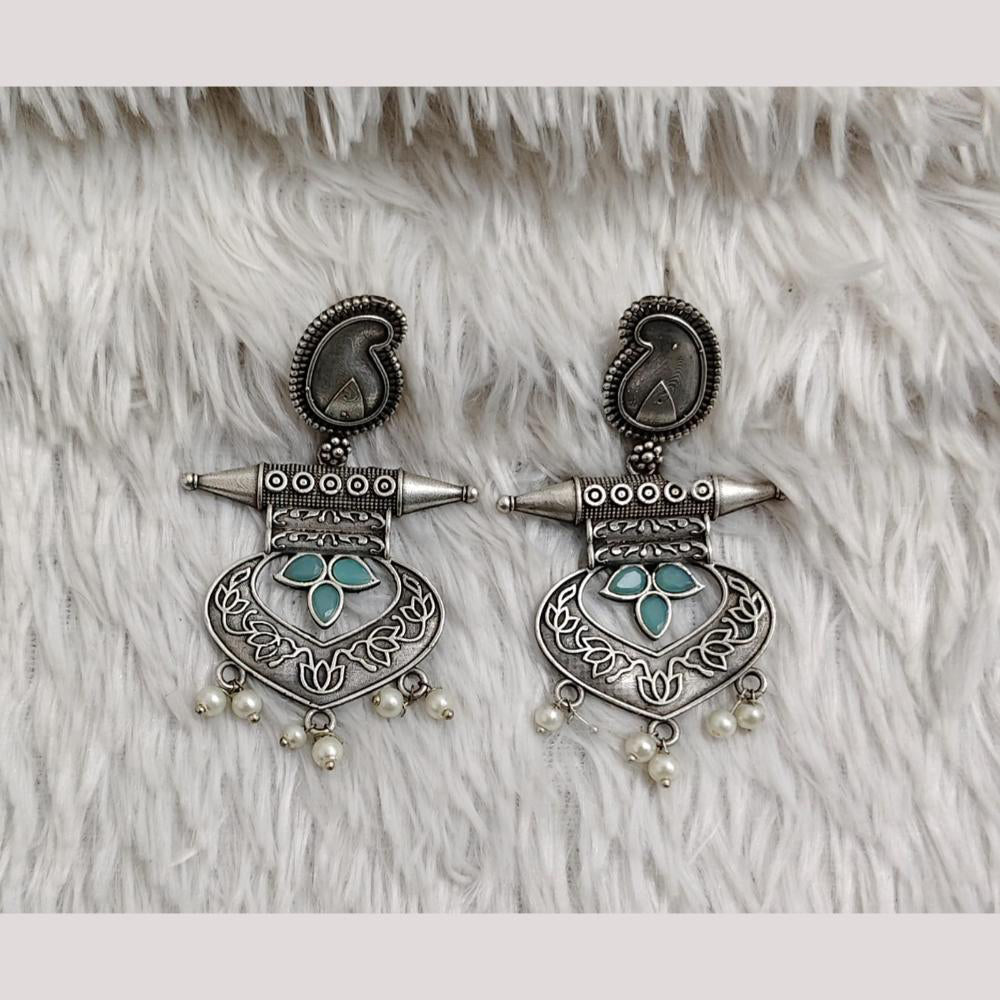 Rajwadi Collection Boho Oxidised Plated Crystal Stone And Pearl Dangler Earrings