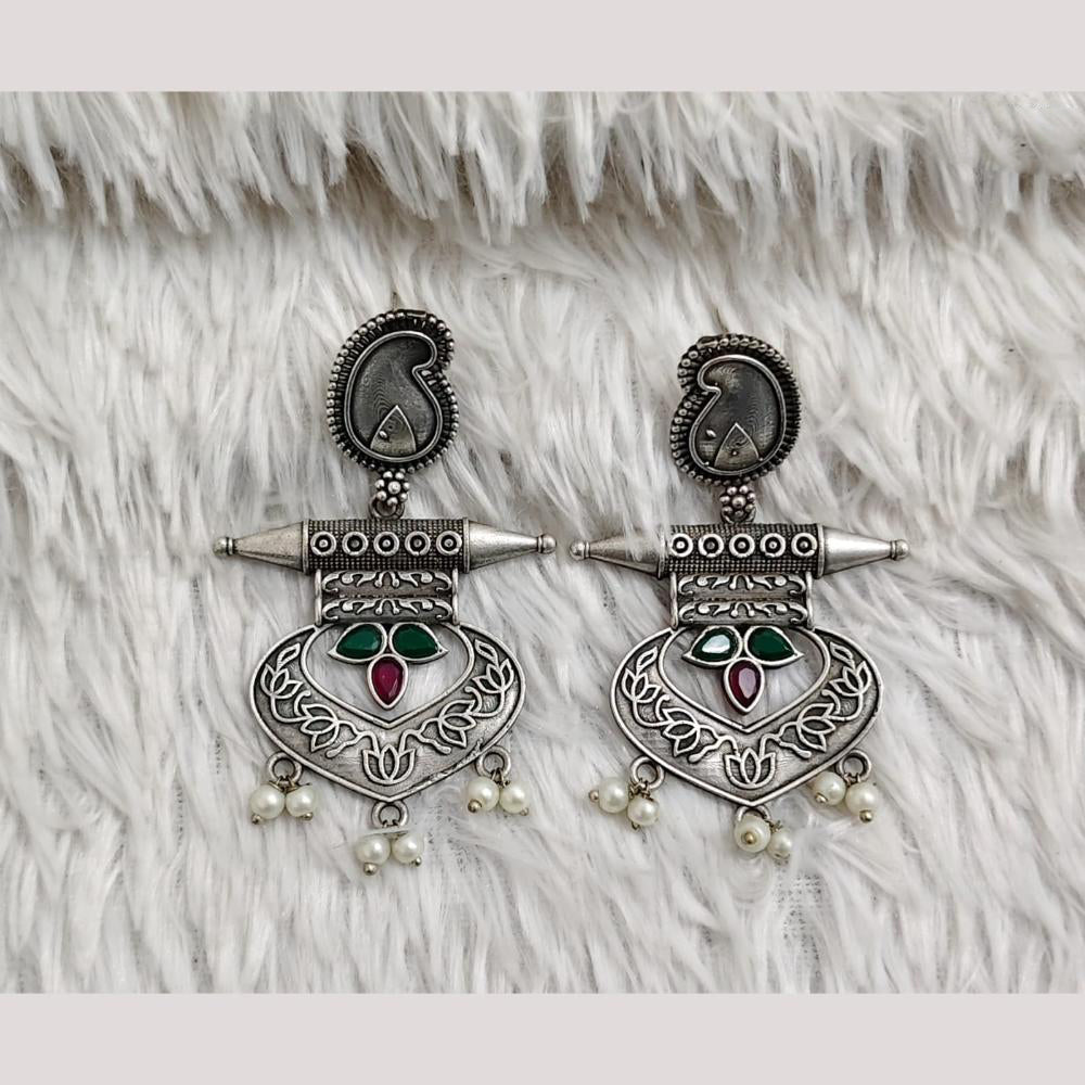 Rajwadi Collection Boho Oxidised Plated Crystal Stone And Pearl Dangler Earrings
