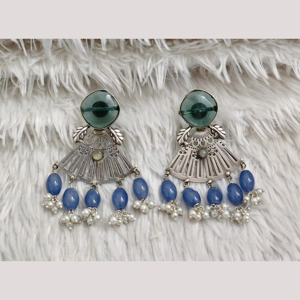 Rajwadi Collection Boho Oxidised Plated Pota Stone Beads Dangler Earrings