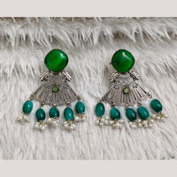 Rajwadi Collection Boho Oxidised Plated Pota Stone Beads Dangler Earrings