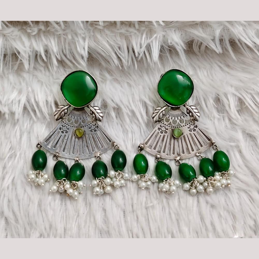 Rajwadi Collection Boho Oxidised Plated Pota Stone Beads Dangler Earrings